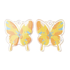 Gold Transparent Acrylic Pendants, with Glitter Powder, Butterfly, Colorful, 37.5x33.5x1.5mm, Hole: 2.8mm
