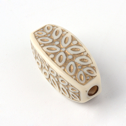 Beige Column Plating Acrylic Beads, Golden Metal Enlaced, Beige, 29x12.5mm, Hole: 3.5mm, about 140pcs/500g