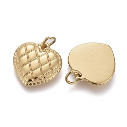 Golden Ion Plating(IP) 304 Stainless Steel Pendants, with Jump Ring, Textured, Heart, Golden, 15x14.5x2mm, Hole: 3.6mm