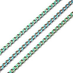 Rainbow Color Ion Plating(IP) 304 Stainless Steel Faceted Curb Chains, Soldered, with Spool, Rainbow Color, 3.5x2x0.5mm, about 10m/Roll