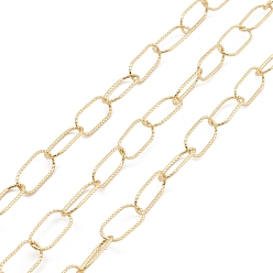 Real 18K Gold Plated Brass Textured Oval Link Chains, Unwelded, with Spool, Real 18K Gold Plated, 14x7x0.8mm