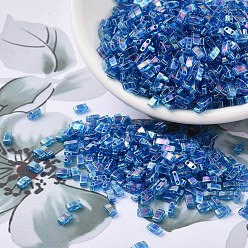 (HTL291) Transparent Capri Blue AB MIYUKI Half TILA Beads, Japanese Seed Beads, 2 Hole, (HTL291) Transparent Capri Blue AB, 5x2.3x1.9mm, Hole: 0.8mm, about 1250pcs/50g