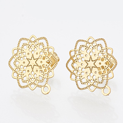 Golden 304 Stainless Steel Stud Earring Findings, with Loop, Flower, Golden, 17x14.5mm, Hole: 1mm, pin: 0.7mm