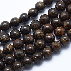 Бронзит Нити шарик натуральный бронзита, круглые, 8 мм, отверстие : 1.2 мм, около 48 шт / нитка, 14.7 дюйм (37.5 см)