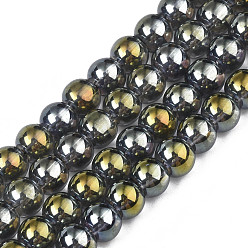 Aigue-marine Perles en verre electroplate, arc-en-ciel plaqué, ronde, aigue-marine, 7.5x8.5mm, Trou: 1mm, Environ 104 pcs/chapelet, 30.3 pouce