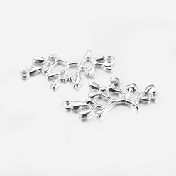 Silver Tibetan Style Links, Lead Free & Cadmium Free & Nickel Free, Leaf, Silver Color, 38x17x2mm, Hole: 1.5mm, about 425pcs/1000g