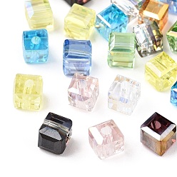(52) Непрозрачная лаванда Прозрачные стеклянные граненые бусины, кубические, разноцветные, 4x4x4 мм, отверстие : 1.2 мм