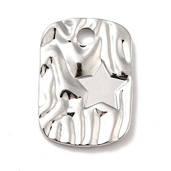 Stainless Steel Color 304 Stainless Steel Pendant Cabochon Settings, Textured Rectangle with Star, Stainless Steel Color, Tray: 6mm, 22x16x2.5mm, Hole: 3mm