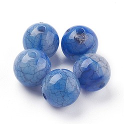 Blue Crackle Acrylic Beads, Imitation Jade Beads, Round, Blue, 7~8mm, Hole: 1.8mm, about 1900pcs/500g
