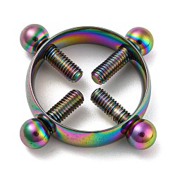 Rainbow Color Ion Plating(IP) 304 Stainless Steel Flase Nipple Rings, Flase Nipple Piercing Rings, Rainbow Color, 22x22x6mm, Inner Diameter: 17.5mm, Pin: 3mm