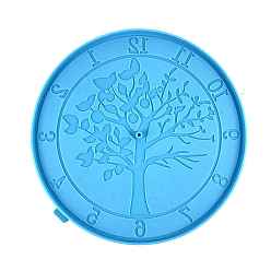 Deep Sky Blue DIY Food Grade Silicone Round with Tree of Life Clock Molds, Resin Casting Molds, for UV Resin, Epoxy Resin Craft Making, Deep Sky Blue, 255x10mm