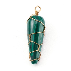 Malachite Natural Malachite Pendants, with Real 18K Gold Plated Eco-Friendly Copper Wire Copper Beading Wire Findings, Teardrop, 32x11x11mm, Hole: 2.5mm