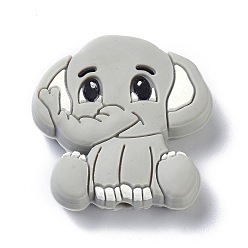 Gray Silicone Focal Beads, Elephant, Gray, 30x29x9.5mm, Hole: 2.8mm
