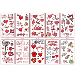 Corazón Pegatinas de papel de tatuajes temporales extraíbles a prueba de agua, patrón temático del día de san valentín, 12x6.8 cm, 10 PC / sistema