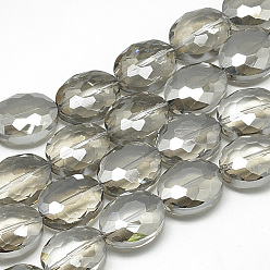 Gris Clair Perles en verre electroplate, arc-en-ciel plaqué, facette, ovale, gris clair, 20x16x9mm, Trou: 1.5mm, environ 35 pcs/27.7 pouces