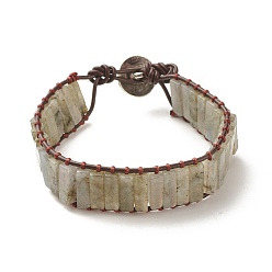 Labradorite Bracelet en perles rectangle de labradorite naturelle, bijoux tressés en pierres précieuses pour femmes, 8-7/8 pouce (22.5 cm)