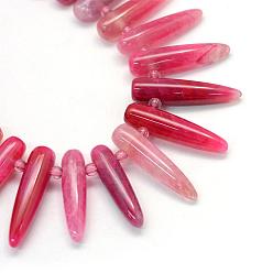 Cerise Teardrop Natural Dyed Agate Beads Strands, Top Drilled Beads, Cerise, 33~38x7~8mm, Hole: 2mm, about 38pcs/strand, 15.7 inch