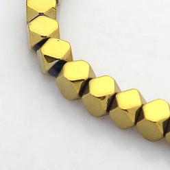 Golden Plated Electroplate Non-magnetic Synthetic Hematite Beads Strands, Faceted Cube, Golden Plated, 4x4x4mm, Hole: 1mm, about 103pcs/strand, 15.7 inch