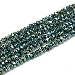 Bleu Vert Perles en verre electroplate, facette, rondelle, sarcelle, 2.5x1.5mm, Trou: 0.8mm, Environ 160~165 pcs/chapelet, 13.78 pouces ~ 14.17 pouces (35~36 cm)