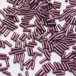 Saddle Brown Glass Bugle Beads, Silver Lined, Saddle Brown, 12x2mm, Hole: 0.5mm, about 5000pcs/bag