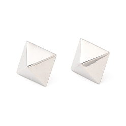 Platinum Brass Pyramid Stud Earrings for Women, Cadmium Free & Lead Free, Platinum, 14.5x14.5mm, Pin: 0.9mm