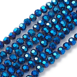 Blue Electroplate Glass Beads Strands, Faceted, Rondelle, Blue, 5x6mm, Hole: 1.2mm, about 95pcs/strand, 20.87''(53cm)