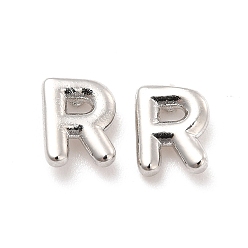 Letter R Boucles d'oreilles en laiton évidées avec lettre initiale pour femmes, platine, sans plomb et sans cadmium, letter.r, 7x5.5x1.5mm, pin: 0.8 mm