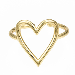 Real 16K Gold Plated Brass Cuff Rings, Open Heart Rings, Nickel Free, Real 16K Gold Plated, US Size 8 1/4(18.3mm)