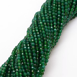 Green Natural Agate Bead Strands, Dyed, Faceted, Round, Green, 4mm, Hole: 0.8mm, about 90~92pcs/strand, 14 inch