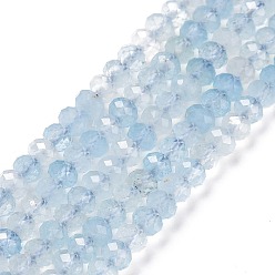Aquamarine Natural Aquamarine Beads Strands, Faceted, Rondelle, 4x3mm, Hole: 0.7mm, about 130pcs/strand, 15.35 inch(39cm)