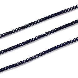 Dark Blue Spray Painted Brass Box Chains, Venetian Chains, with Spool, Unwelded, Dark Blue, 2x2.5x2.5mm