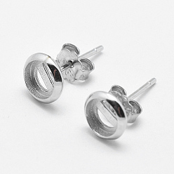 Silver 925 Sterling Silver Stud Earring Findings, Flat Round, Silver, 6.5x1.5mm, Tray: 5mm, Pin: 0.6mm