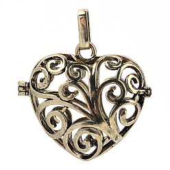Antique Bronze Rack Plating Brass Cage Pendants, For Chime Ball Pendant Necklaces Making, Hollow Heart, Antique Bronze, 31x33x15.5mm, Hole: 3x7mm, inner measure: 22x26mm