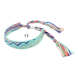 Голубой Плетеный браслет из хлопкового шнура с волнистым узором, Этнический племенной регулируемый бразильский браслет для женщин, голубой, 5-1/2~10-5/8 дюйм (14~27 см)