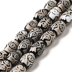 6-Eye Tibetan Style dZi Beads Strands, Natural & Dyed Agate Beads, Rice, Black, 6-Eye, 13~14x9.5~10mm, Hole: 1.4mm, about 25pcs/strand, 13.58 inch(34.5cm)