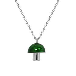 Платина 925 ожерелья с подвесками-грибами из стерлингового серебра с эмалью, универсальная цепочка для воротника для женщин, платина, зелёные, 15.75 дюйм (40 см)