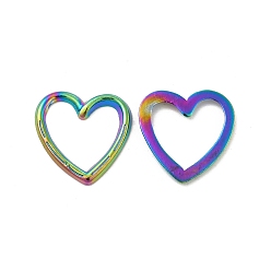 Rainbow Color Ion Plating(IP) 304 Stainless Steel Linking Ring, Textured, Heart, Rainbow Color, 15.5x15.5x1.5mm, Inner Diameter: 12.5x12mm