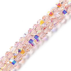 Rose Brumeux Transparentes perles de verre de galvanoplastie brins, couleur ab , facettes lanterne, rose brumeuse, 6x4.5mm, Trou: 1.4mm, Environ 98 pcs/chapelet, 17.72'' (45 cm)