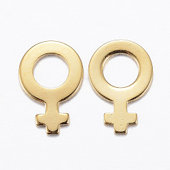 Oro 201 encantos de acero inoxidable, símbolo-mujer, dorado, 11x7.5x0.8 mm, agujero: 4 mm