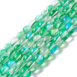 Vert Printemps Moyen Brins synthétiques de perles de lune, ronde, vert printemps moyen, 8mm, Trou: 1mm, Environ 48 pcs/chapelet, 14.57''~15.35'' (37~39 cm)