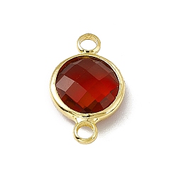 Garnet Transparent K9 Glass Connector Charms, with Light Gold Plated Brass Findings, Faceted, Flat Round Links, Garnet, 17.5x10.5x4.5mm, Hole: 2mm