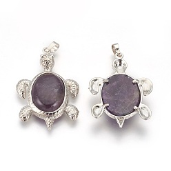Amethyst Natural Amethyst Pendants, with Alloy Findings, Tortoise, Platinum, 49x31.5x7mm, Hole: 8x5mm