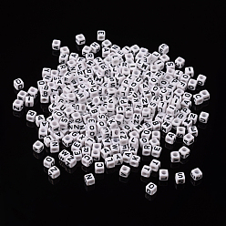 Letter Acrylic Letter beads, Cube, 6mm in diameter, about 2600pcs, hole: about 3.2mm, 2600pcs/500g