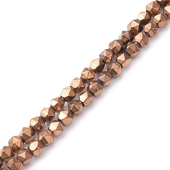 Copper Plated Electroplate Synthetic Non-magnetic Hematite Beads Strands, Faceted, Polygon, Copper Plated, 3.8~4mm, Hole: 1mm, about 99pcs/strand, 14.96 inch(38cm)