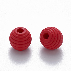 Red Painted Natural Wood Beehive Beads, Round, Red, 12x11mm, Hole: 3.5mm