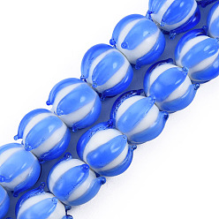 Royal Blue Handmade Lampwork Beads Strands, Flower, Royal Blue, 12x12~12.5x10mm, Hole: 1.2~1.6mm, about 45pcs/strand, 16.93 inch~17.32 inch(43~44cm)