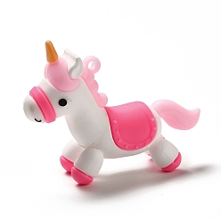 Pink PVC Plastic Big Pendants, Unicorn Charm, Pink, 49x63x20mm, Hole: 3mm