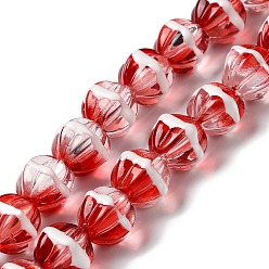 Rouge Foncé Brins de perles à chalumeau manuels, avec l'émail, citrouille, rouge foncé, 10~10.5x11~12x10~10.5mm, Trou: 0.9mm, Environ 38 pcs/chapelet, 15.43''~15.75'' (39.2~40 cm)