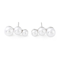 Platinum Rack Plating Brass Stud Earrings for Women, with Plastic Pearl, Long-Lasting Plated, Lead Free & Cadmium Free, Platinum, 7x17mm
