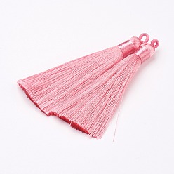 Pink Нейлон кисточки большие украшения кулон, розовые, 83~92x9~10 мм, отверстие : 1.5~4 мм